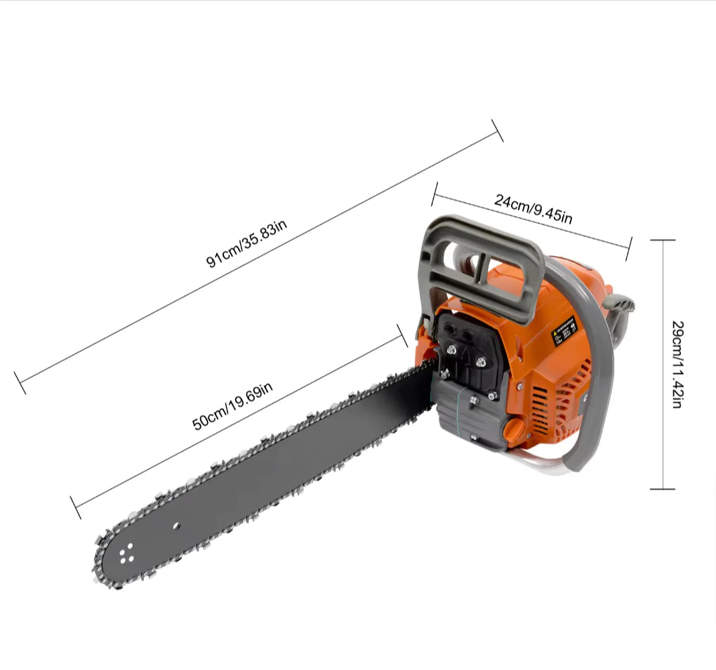 58CC 2.4KW 20-Inch Handheld Cordless Gasoline Chainsaw with Tool Bag – Adjustable Chain Tension Garden Tool